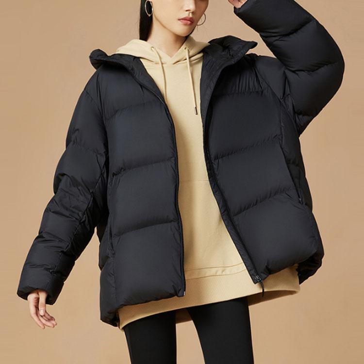 Sportliche Lifestyle-Serie, einfarbige Strickjacke mit Reißverschluss, Stehkragen und Kapuze, Daunenjacke, Unisex-Oberbekleidung, Schwarz, AYMS378-4