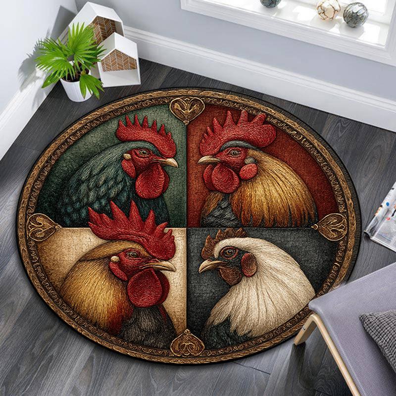 

Roosters Round Area Rug,Carpet Rug for Living Room Bedroom Sofa Playroom Decor,Non-slip Floor Mat 80cmx80cm