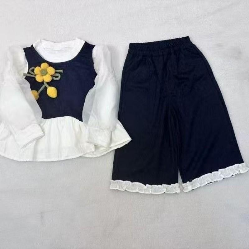 Girls 3-piece Outfit Set Korean Style Tweed Vest T-shirt Pants Kids Casual Fashion