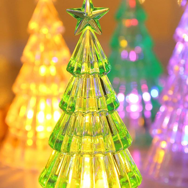 1PC Night Light Electronic Christmas Decoration New Year Gift Christmas Tree Glowing Crystal Led Light Desktop Ornament