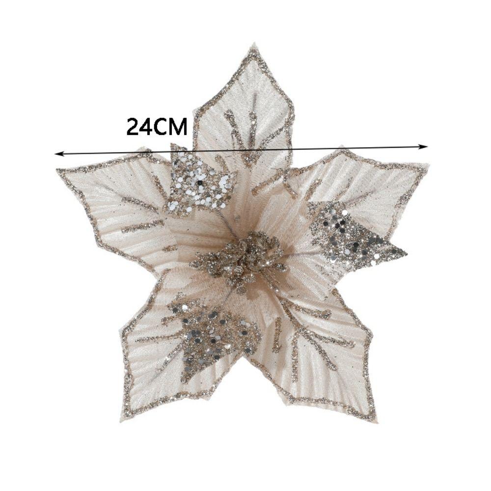 Fabric Plastic Christmas Artificial Flowers 24cm DIY Decoration Fake Flower Ornaments 5 Colors Xmas Tree Decorations New Year