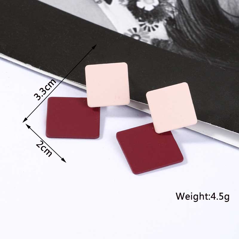 New Wine Red Geometric Hanging Earrings for Women Metal Pendants Dangle Earrings Red Color Exaggerated Drop Earrings aretes