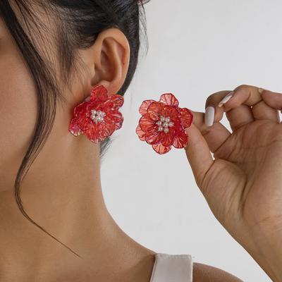 Magic Color Scallop Translucent Three-dimensional Flower Stud Earrings for Women, Sweet and Cool Ins Imitation Pearl Ear Jewelry for Women