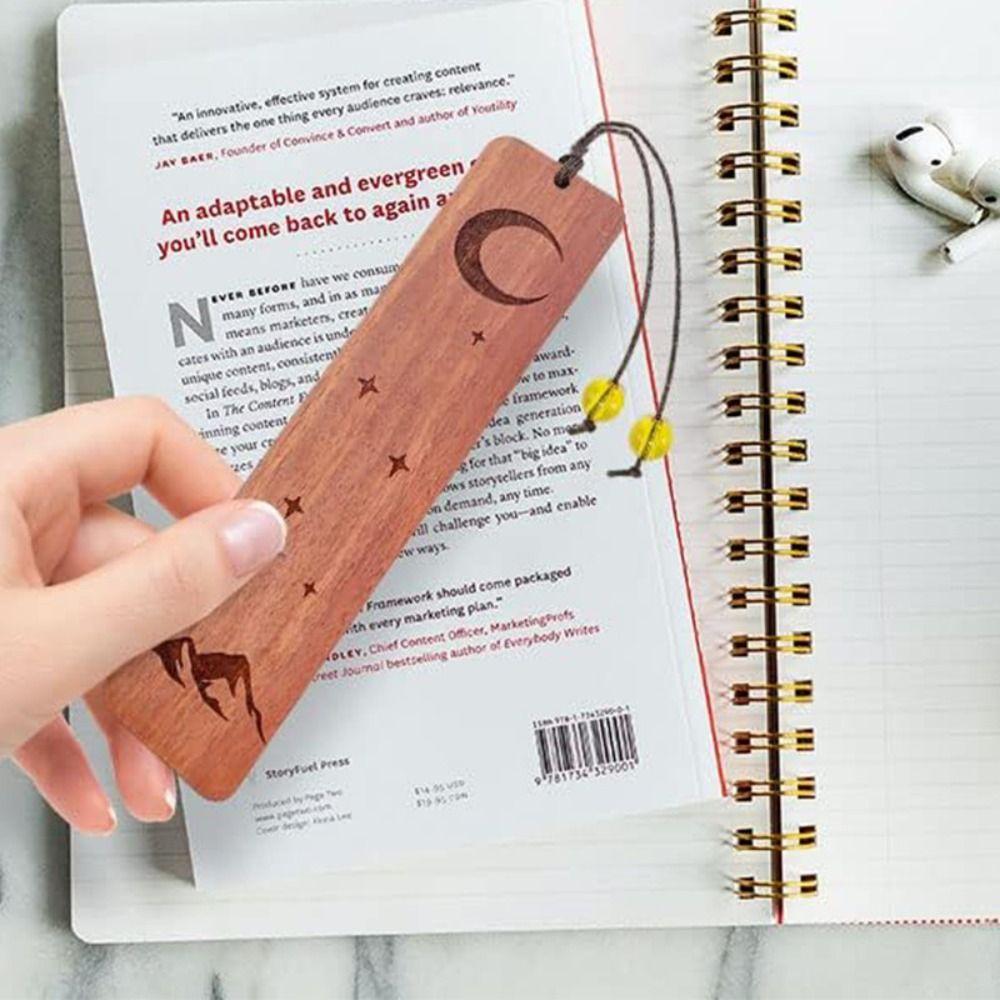 High Quality Chinese Style Bookmark Sandalwood Carving Wooden Book Mark Sun Moon Starry Mountain Book Clip Students Teachers