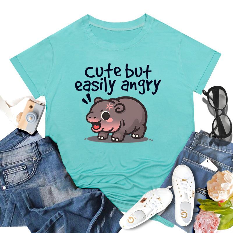 Podskakująca Świnia Moo Deng Nadrukowany Top Modny Pulower Casualowy Wszechstronny T-shirt Damski