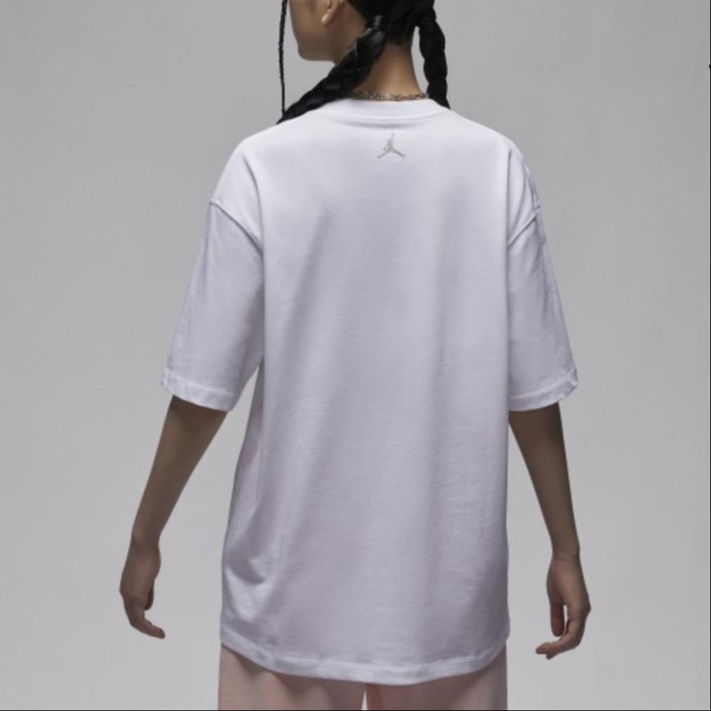 Jordan Essentials Color Block Letter Logo Print Soft Comfortable Crew Neck Loose Short Sleeve T-Shirt Women T-Shirts White HM4904100