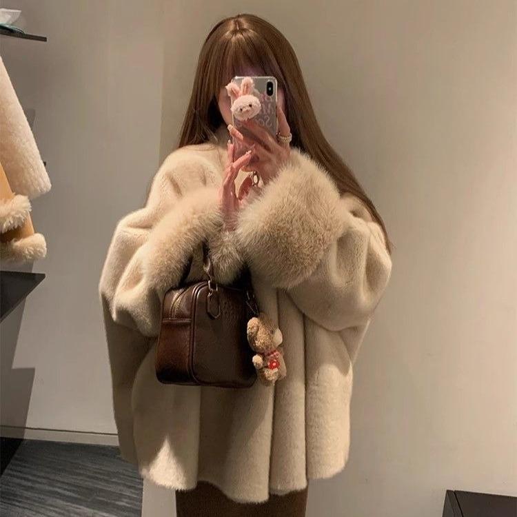 Winter Faux Mink Fur Jacket Women Loose Fit Elegant Style Outerwear Coat