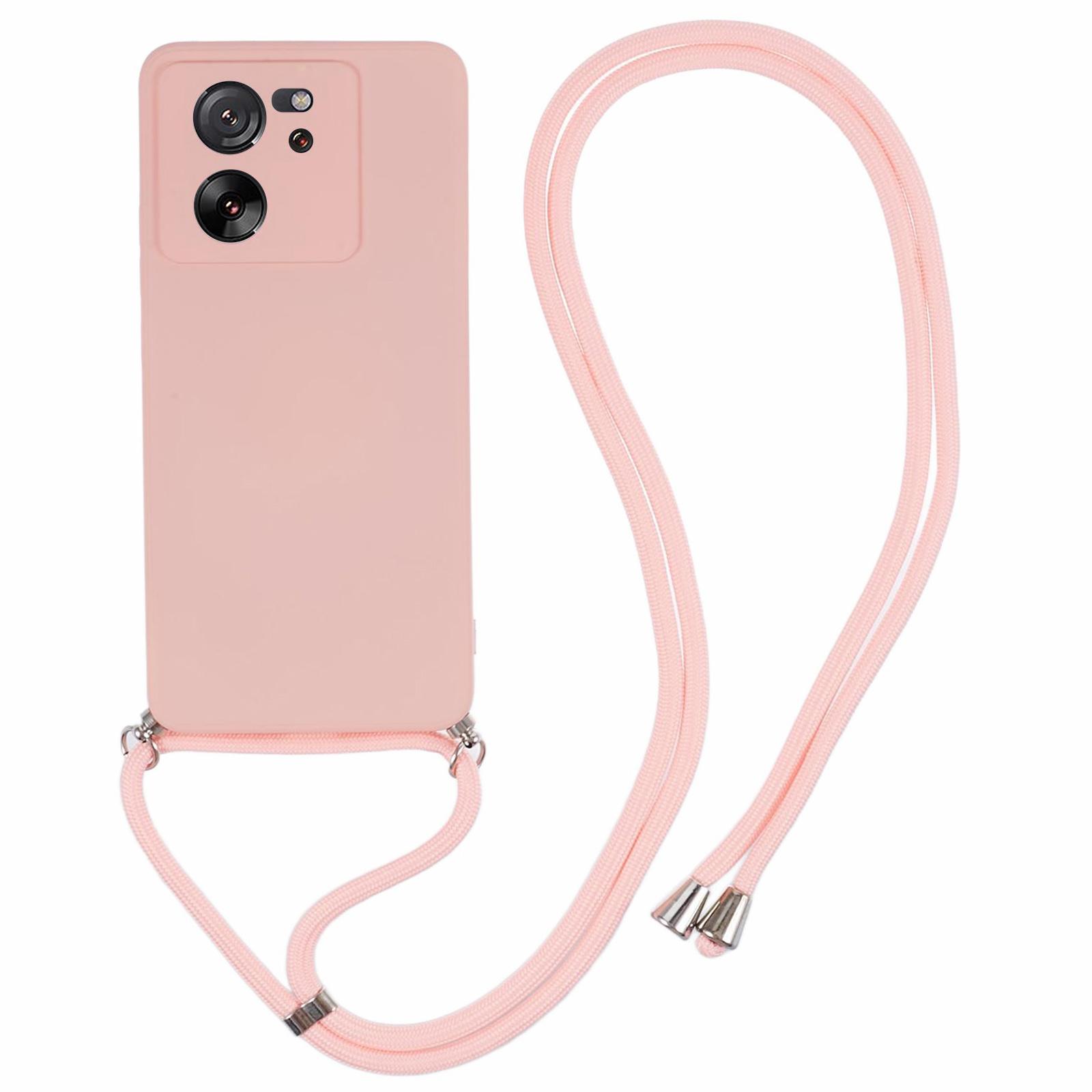 

For Xiaomi 13T/13T Pro/Redmi K60 Ultra Case Soft Fiber Lining Rubberized TPU Cover with Long Lanyard Pink
