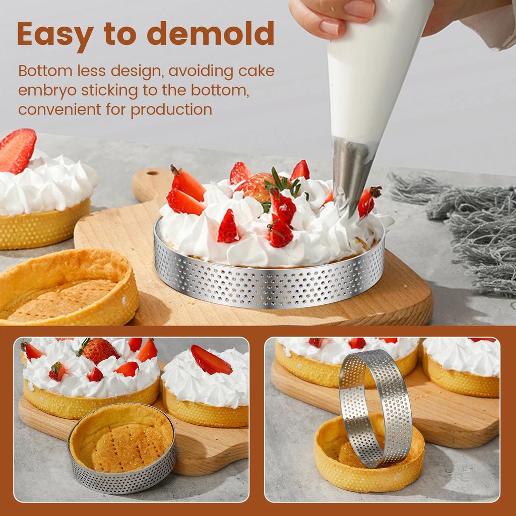 12 Stück Ovale Muffin Tarte Ringe 304 Edelstahl Poröser Tarte Ring Perforierte Kuchen Mousse Form Keks Ausstecher Gebäck Quiche Form