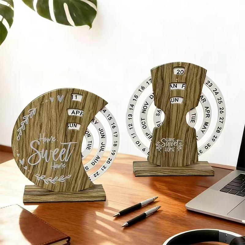 Wooden Calendar Ornaments Manual Rotating Desk Calendars for Home Decoration High-End Office Desktop Ornaments