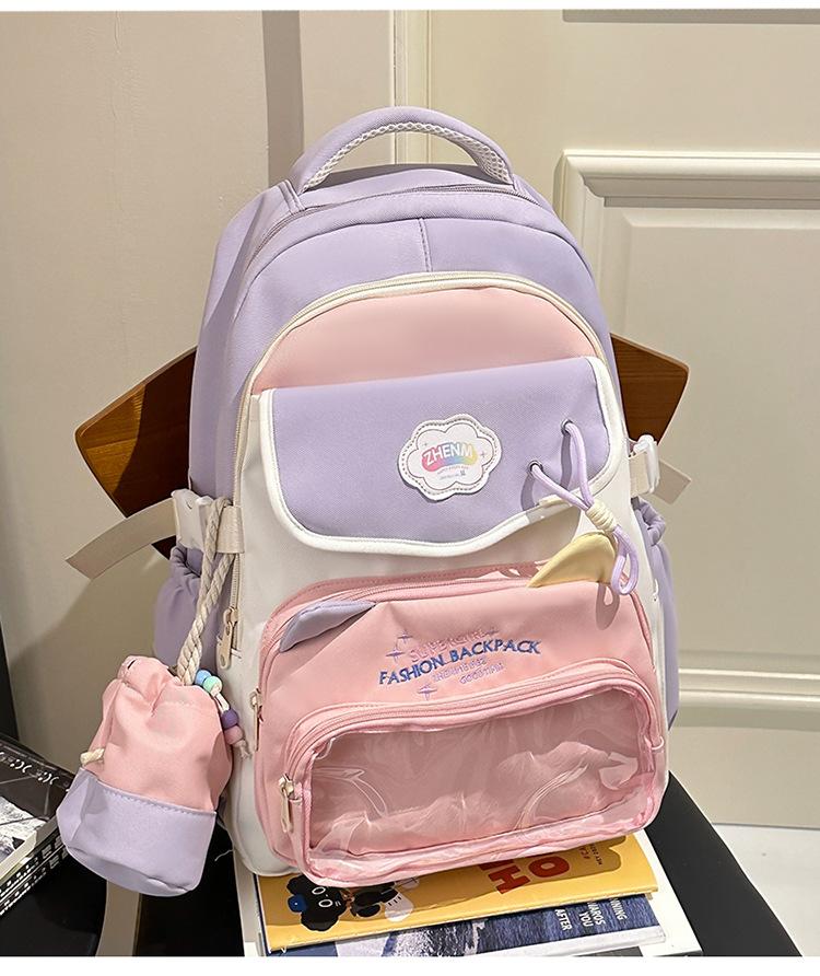 School bag 2025 high value contrasting colors large capacity dopamine middle and high school student school bag versatile cute sweet backpack