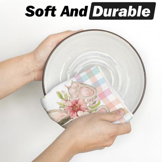 Artoid Mode Colorful Buffalo Plaid Bunny Rabbit Flower Easter Kitchen Towels Dish Towels, 18x26 Inch Seasonal Decoration Hand Towels Set of 2