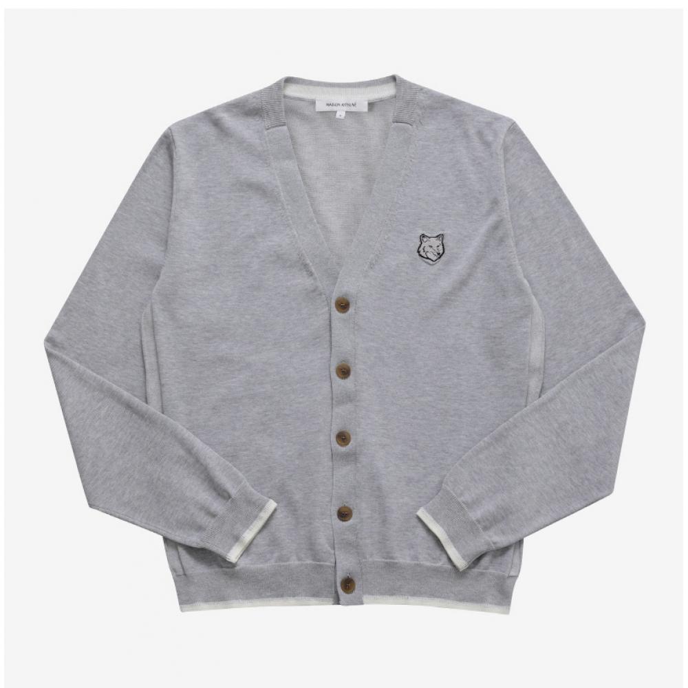 MaiSon KitSune Mm00502kt1103 H150 Bold Fox Head Patch V Neck Men S Cardigan
