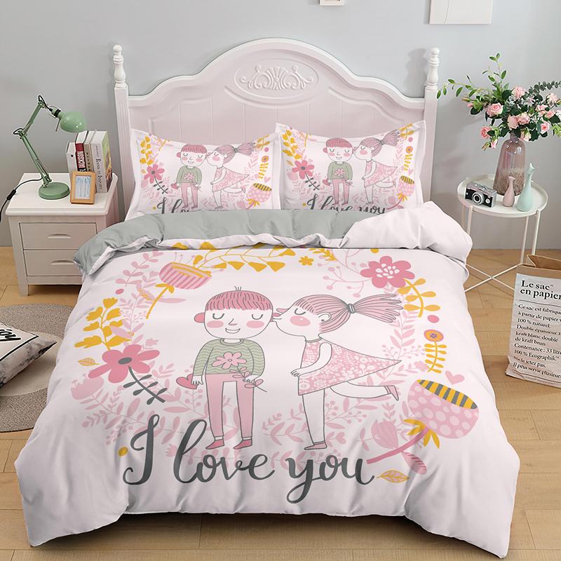 Cartoon Lovely Girls King Queen Duvet Cover Cute Little Girl Pattern Bedding Set Kids Pink Pretty 2/3pcs Polyester Quilt Cover