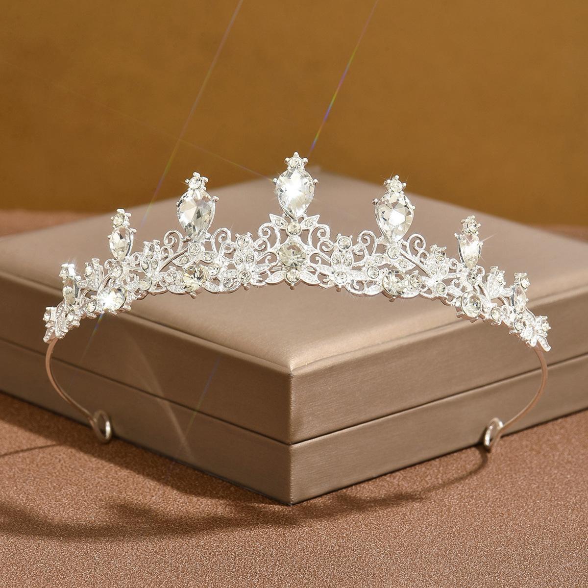 Свадебная тиара, корона из стразов, ожерелье, серьги, набор из трех предметов, аксессуары для свадебного платья