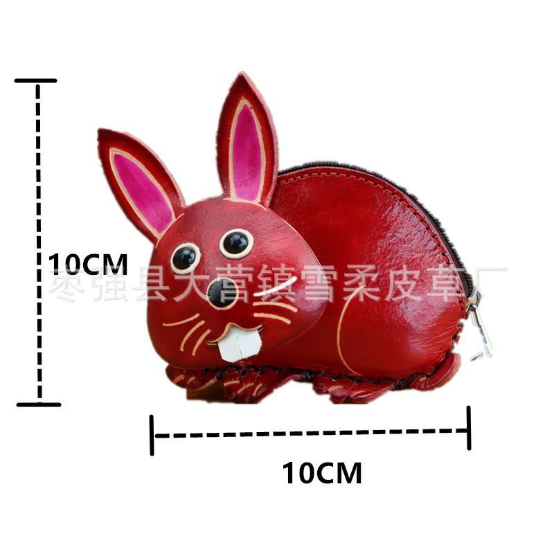 First Layer Cowhide Creative Bunny Change Bag Children'S Cute Cartoon Hand Bag Key Bag Birthday Gift