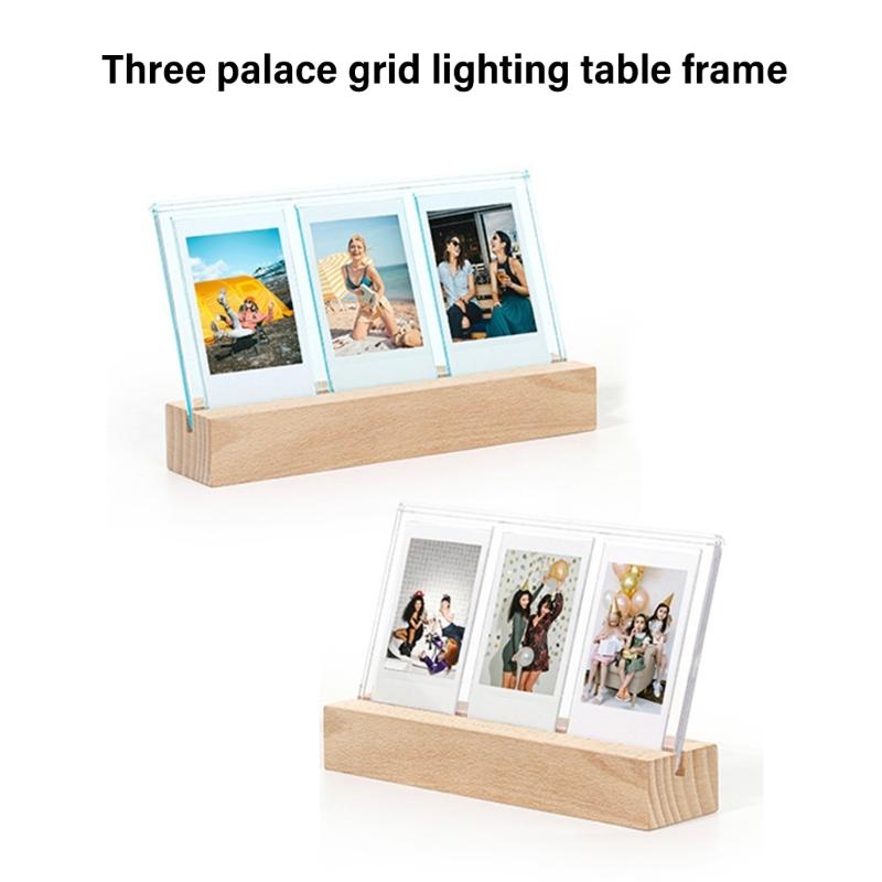 Illuminated Acrylic Pictures Holder for 3Inch Photos, Triples Slots Desk Frame, Gift for Friend Family Desk Decors