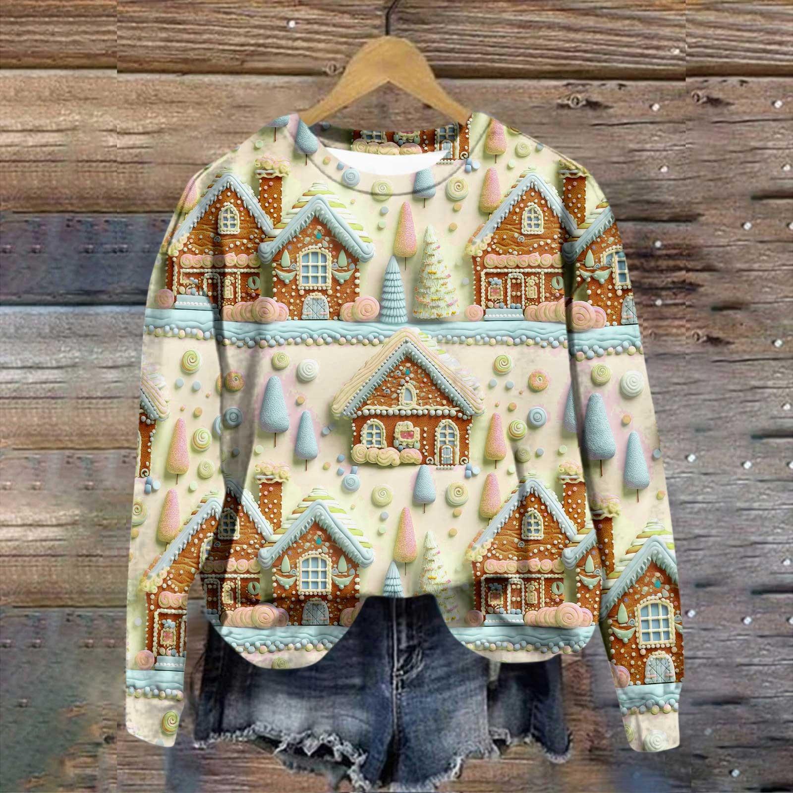 

Женская повседневная модная рождественская печать с длинным рукавом и круглым вырезом, пуловер, верхняя блузка S жёлтый