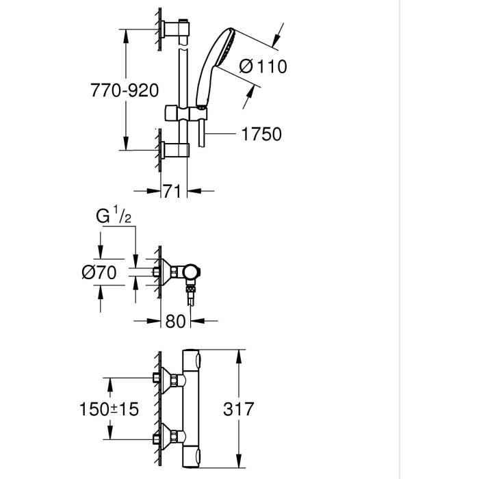 Ensemble de douche - 1 jet - Mitigeur thermostatique - GROHE - 34805001 - Gris