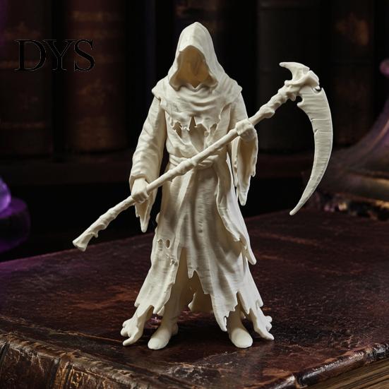 Dark Style Ornament Gothic Grim Reaper Figurine, 3D Printed Hooded Statue with Figurine Sickle, Spooky Robe Decoration for Halloween Indoor