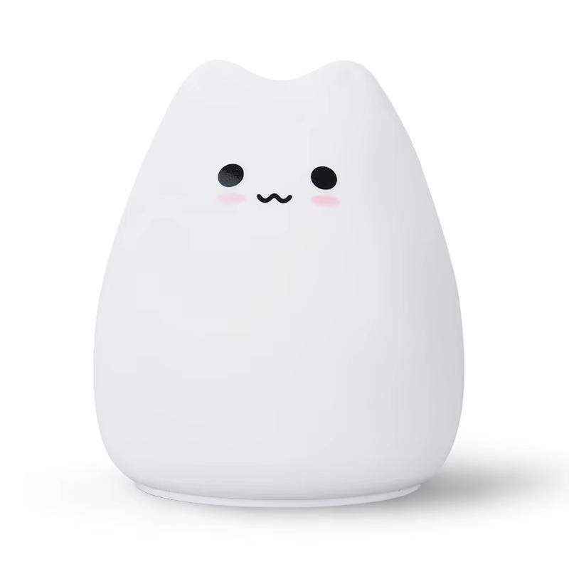 Mini Kawaii Popular Cat Baby Night Lamp 7-Color Pat Touch Color-Changing Eye Protection Bedroom Bedside Nightlight Gift Children