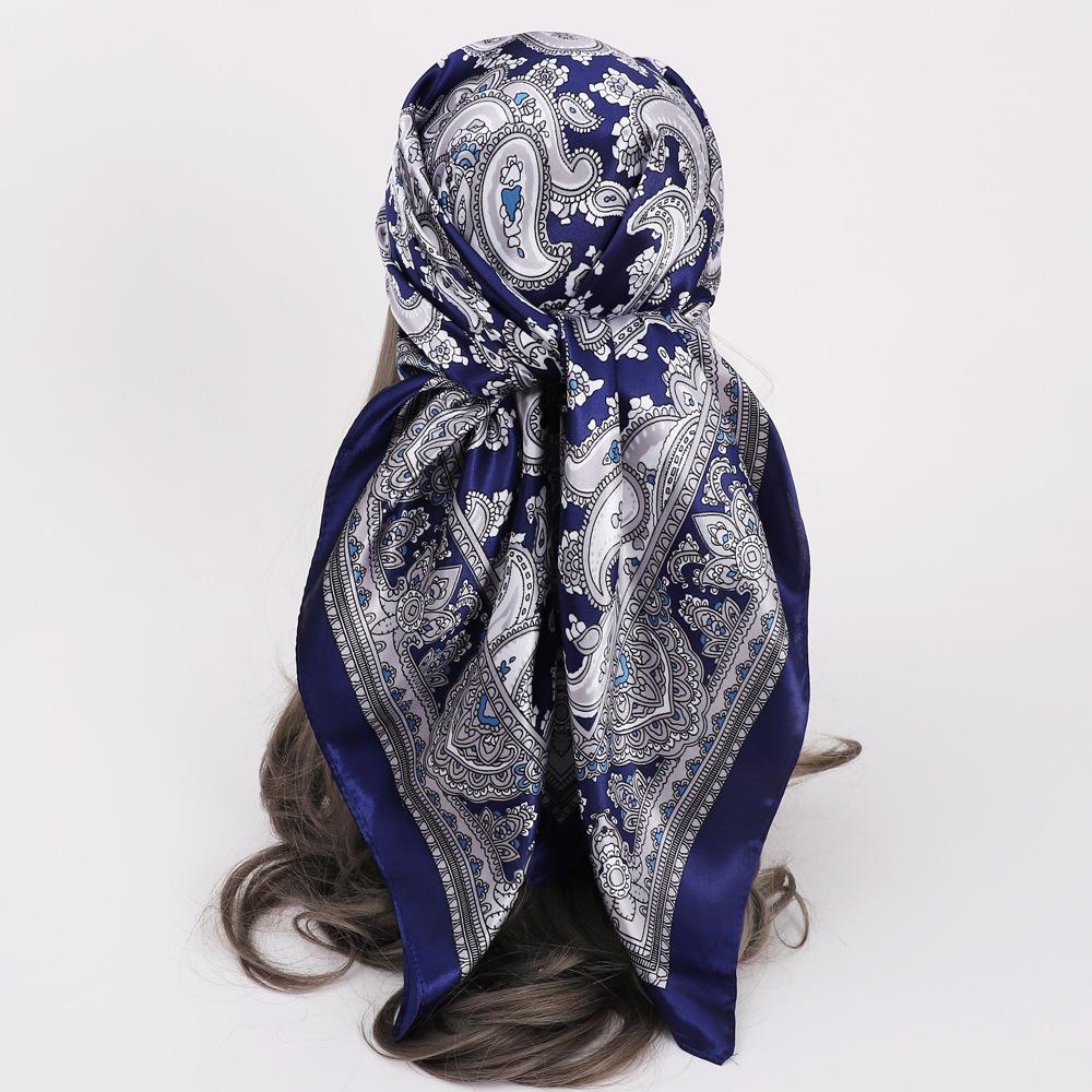 90Cm satin large square scarf headscarf new street retro simple bandanas