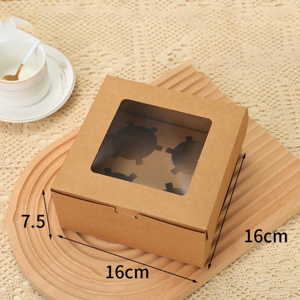 

10 шт. Прозрачная коробка для выпечки с окошком, упаковочная коробка на 1/2/4/6 отверстий, коробка для торта на день рождения, свадьбу Brown-4 Holes