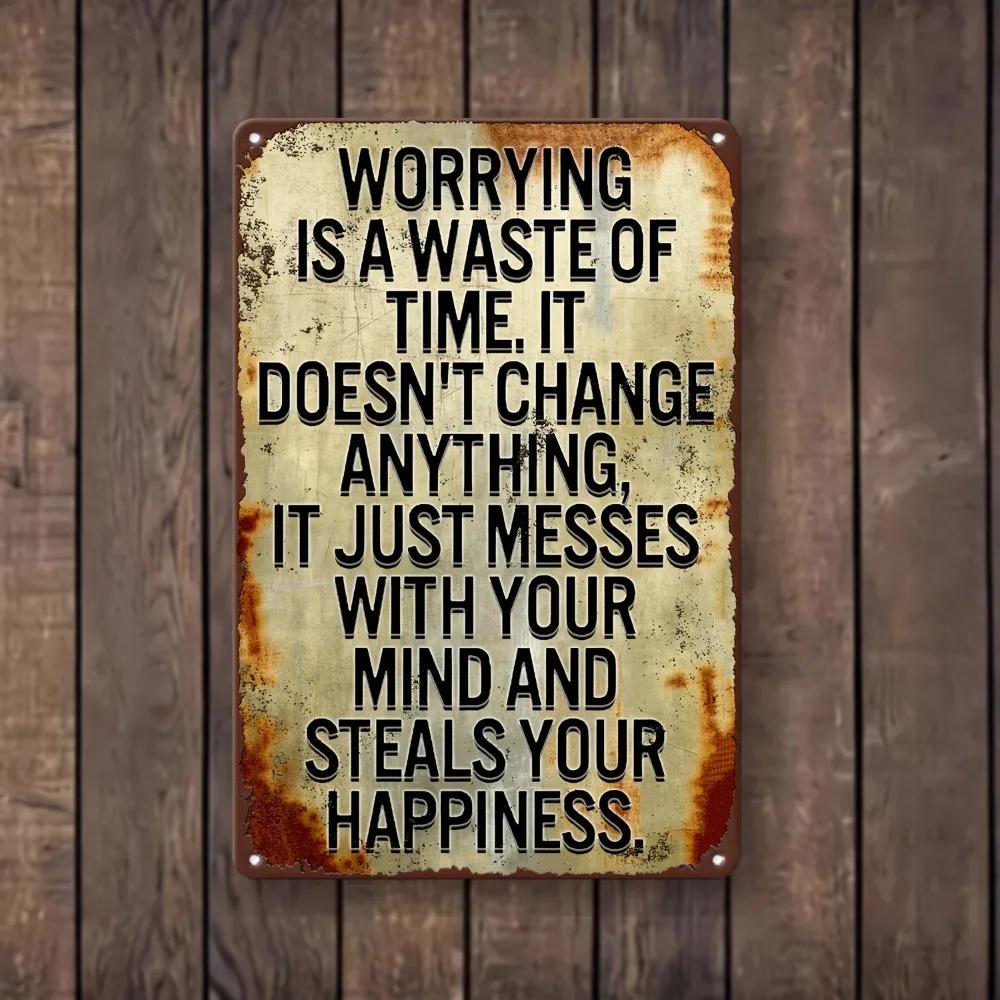 Vintage Iron Metal Sign - "Less Worry, Live More" Inspirational Quote, Easy-Mount Wall Decor for Home/Bar/Man Cave