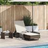 Sun Lounger with Wheels and Cushion Brown Poly Rattan