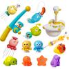 Bath Toys for Toddlers, Magnetic Fishing Toy with Fishing Rod, Water Spraying Floating Animals, Octopus with Spinner, Bathtub Toys, Pool Toys, Water