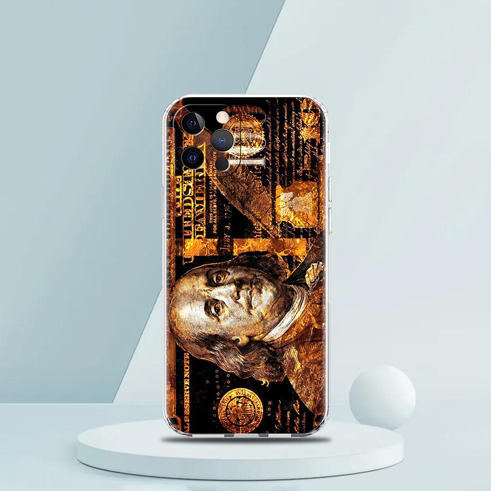 USD Dollar Cash Luxury Soft Transparent Phone Case Cover for iPhone 16 15 14 13 12 11 Pro Max XR 8 7 Plus XS Max Shockproof Bag
