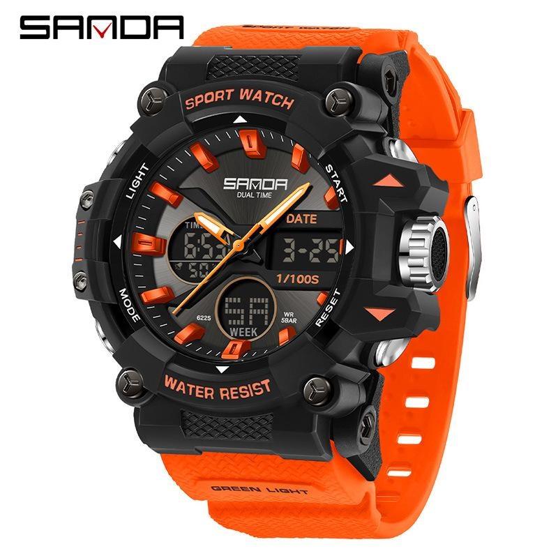 SANDA Fashion Sports Casual Electronic Man Watch Dual Digital Display Luminous Waterproof Multi-functional Watches for Men