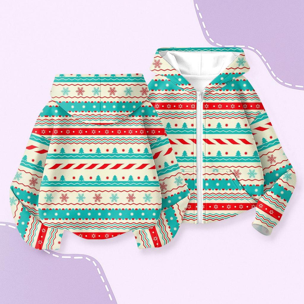 Children's Fashion Christmas Printed Long Sleeved Hooded Sweatshirt, Girls' Hoodie Jacket