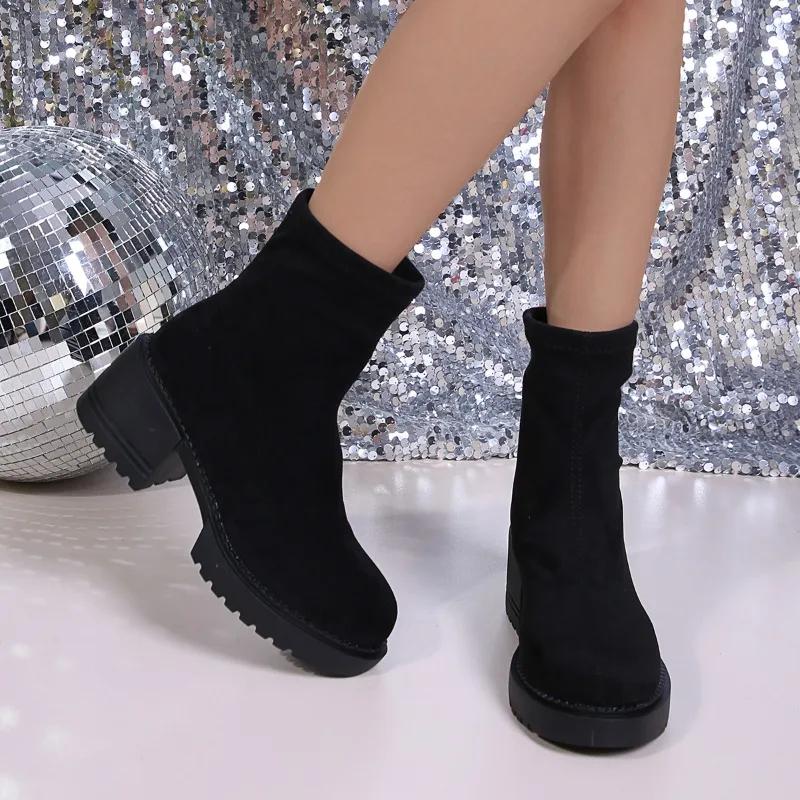 Fashion Women's Boots 2024 Winter New High Heel Black Shoes Platform Women Ankle Boots Comfortable and Elegant Versatile Ladies Shoes
