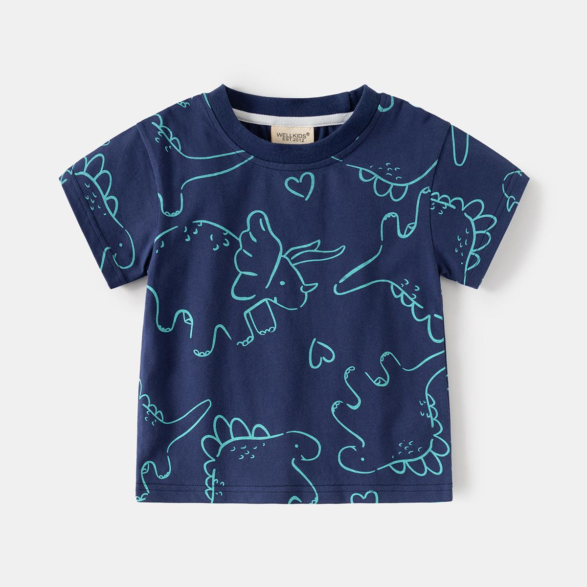 

Футболка с короткими рукавами из чистого хлопка для мальчиков, летняя новая детская одежда, детский топ с короткими рукавами и принтом для малышей 130cm