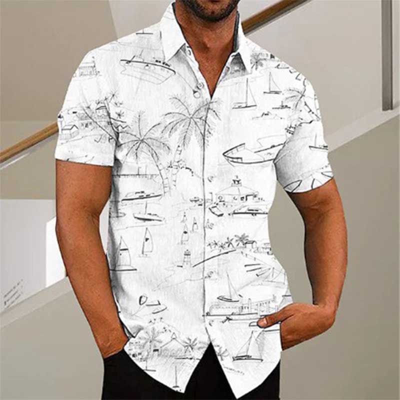 Multi Soft Pastel Tone Quick Dry All Over Tropical Seaside Texture Decor Collared Shirts S