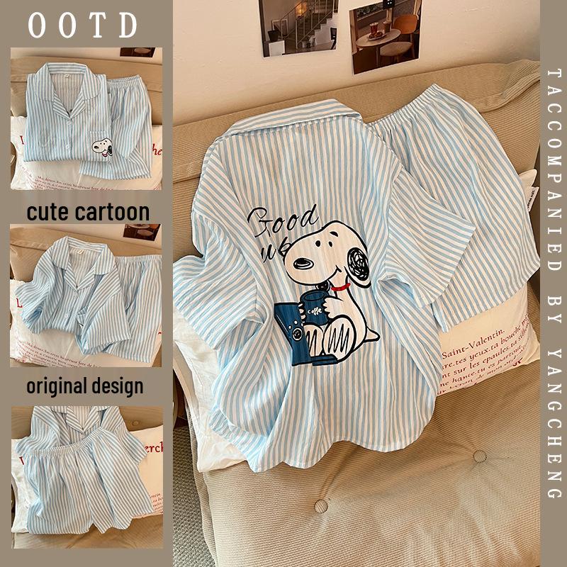 2026 Women s Cloud Cotton Pajama Set: Plus Size Loose Cardigan, Short Sleeve Top & Shorts for Spring/Summer Home Wear. Size 2