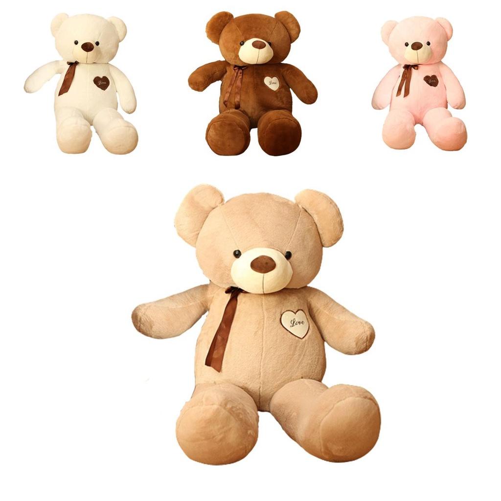 Adorable Silky Ribbon Teddy Bear Plush Toy For Girls Pp Cotton Stuffed Animal In Short Plush