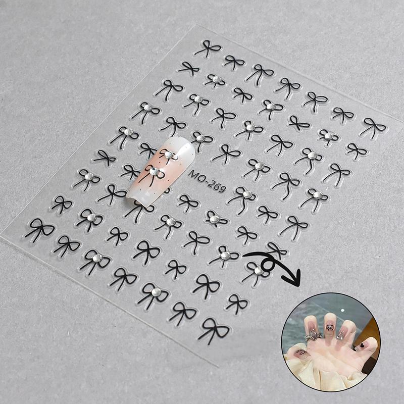 1Pcs 3D Japanese Mini Bow Nail Art Stickers  Cartoon Sale Black White Ribbon Nail Decoration Decals Diy Nail Accessories