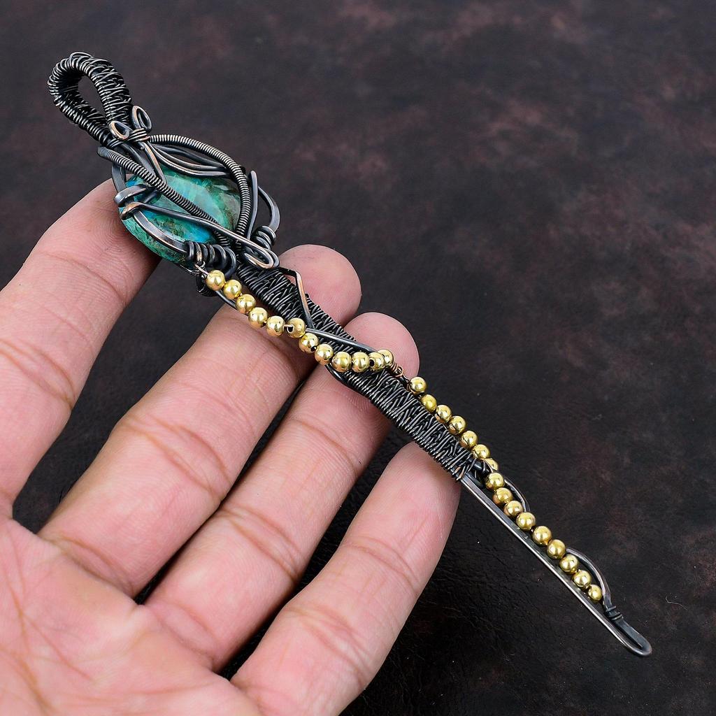 Chrysocolla Pendant Copper Wire Wrapped Pendant Real Gemstone Jewelry Key Pendant Handmade Pendant Copper Wire Wrap Jewelry Anniversary Gift