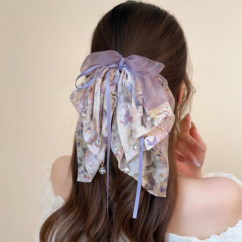 Süße florale Schleife Perle Pferdeschwanz-Klammer Damen Französische elegante Haarspangen Haarklammer