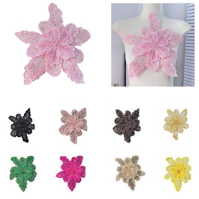 Auffällige Pailletten-Blumenapplikation für Kleidung Hut Nähaufnäher DIY Schal Hochzeitskleid Dekorationen Accessoires