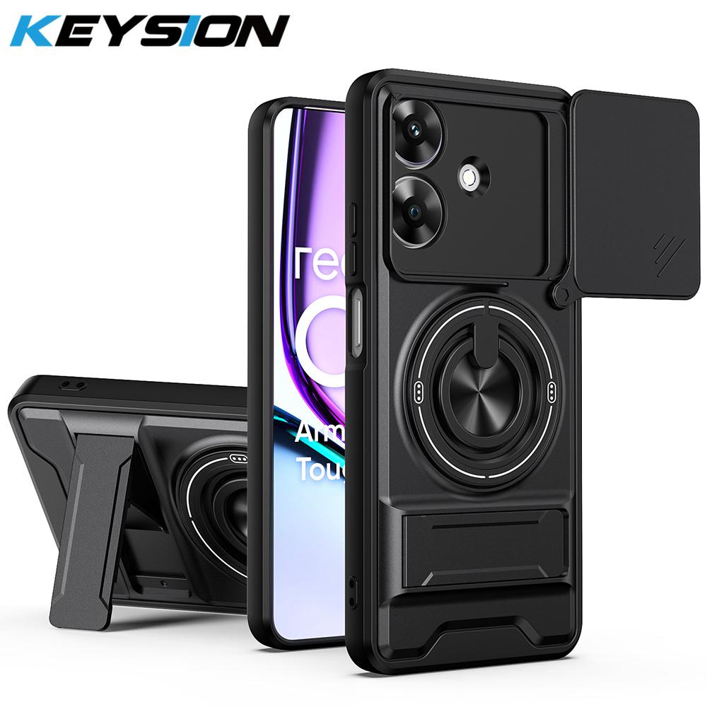 KEYSION Magnetic Phone Case for Realme Note 60 60X Slide Camera Protection Upright Kickstand 360° Ring Shockproof Back Cover