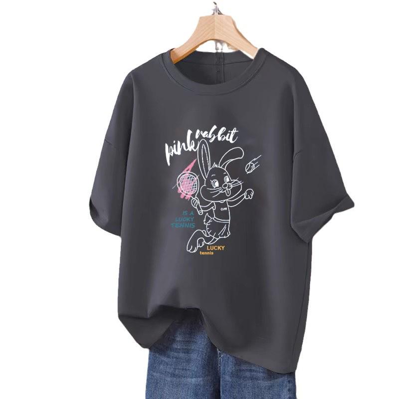 Damen 2025 Übergröße Locker geschnittenes 100% Baumwoll Kurzarm Cartoon T-Shirt - Schlankmachendes, Bauch kaschierendes Casual-Design