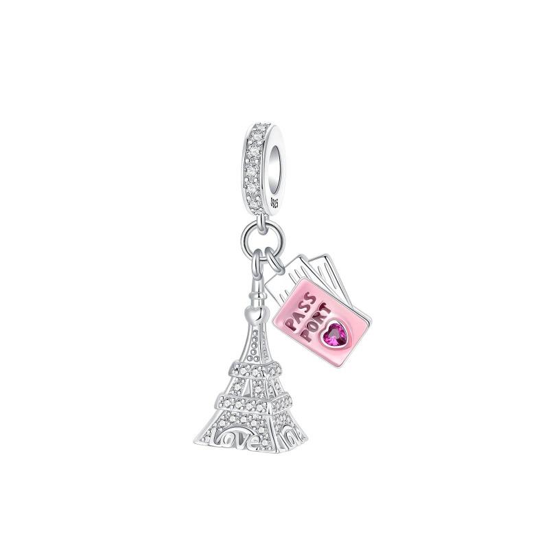 Ny Koppar Rosa Blomster Hängande Berlock Fjäril Hjärta Blomma Ros Fågel Pärla För Halsband Diy Armband Fint Smycke