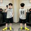 Boys' Korean Style Cotton Color Block Sleeveless Vest Set - Summer 2026 New Arrivals, Medium & Large, Round Neck Trendy Top