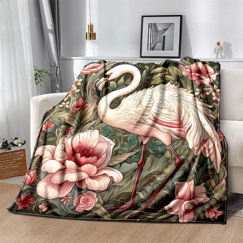 1pc Flamingo Printing Lightweight Flannel Blanket, Comfortable and Warm Blanket, for Camping Sofa Bed and Couch Office, Suitable for Gift Bla