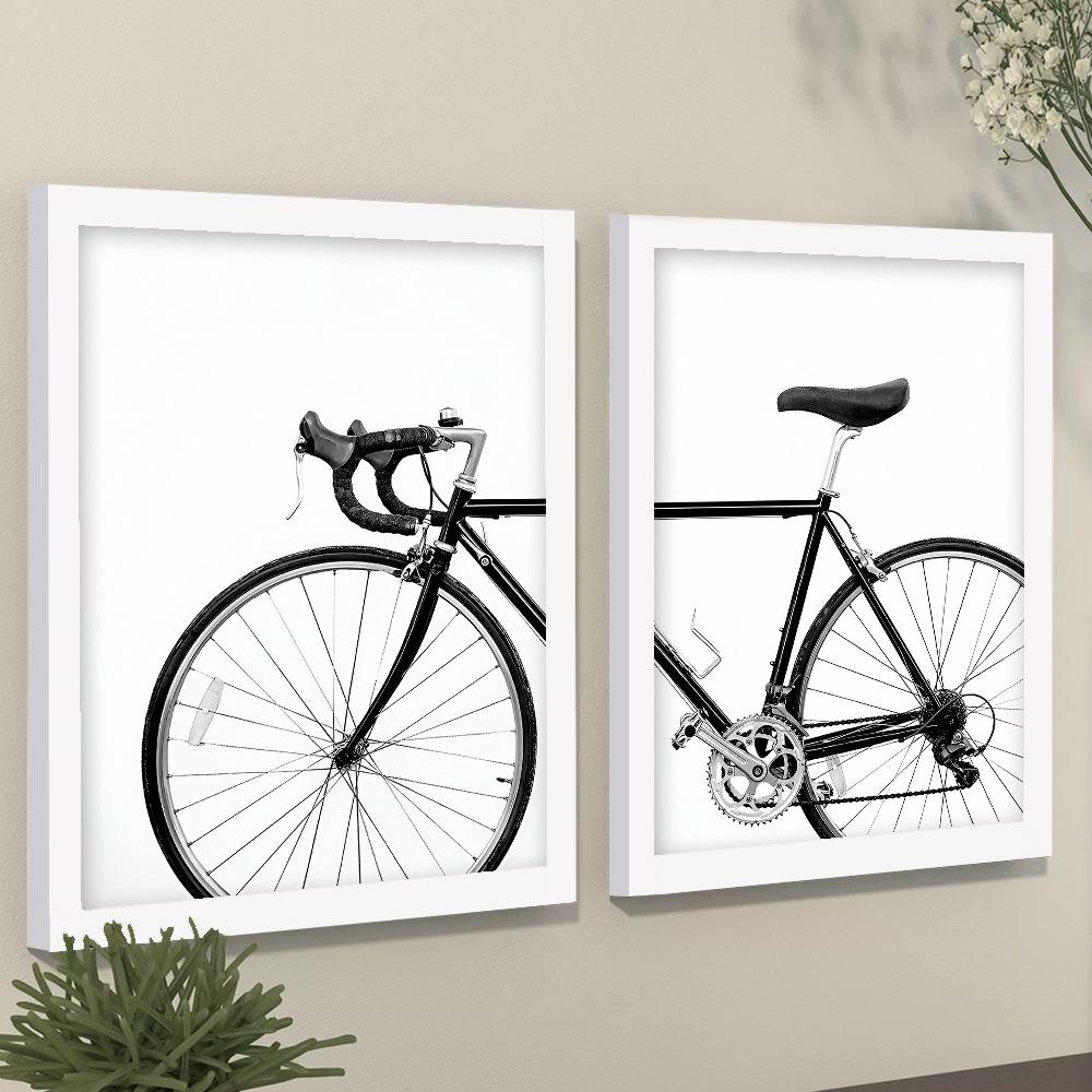 2pcs/set Vintage Bike Art Oil Painting Canvas with Wood Frame Draw Wall Decor Home Room Decorations