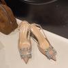 New 2025 Women High Heel Sandals Pointed Toe Rhinestone Decorated Pointed Toe Sandals Women Elegant Ladies Shoes