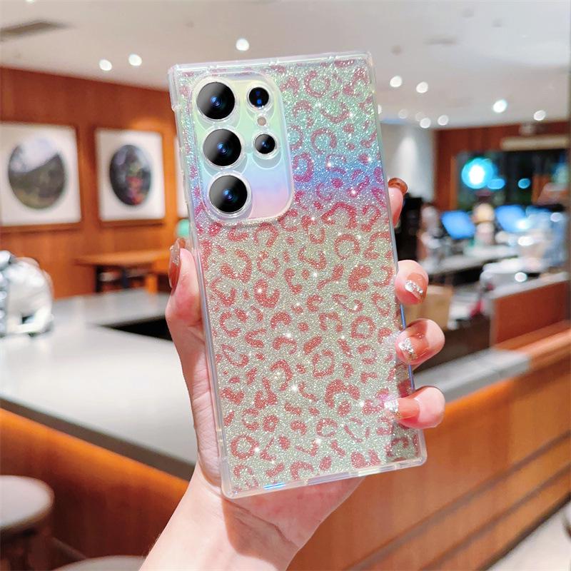 Iridescent Blue Leopard Glitter Samsung S22/S23/A15/A55 Full Coverage Phone Case